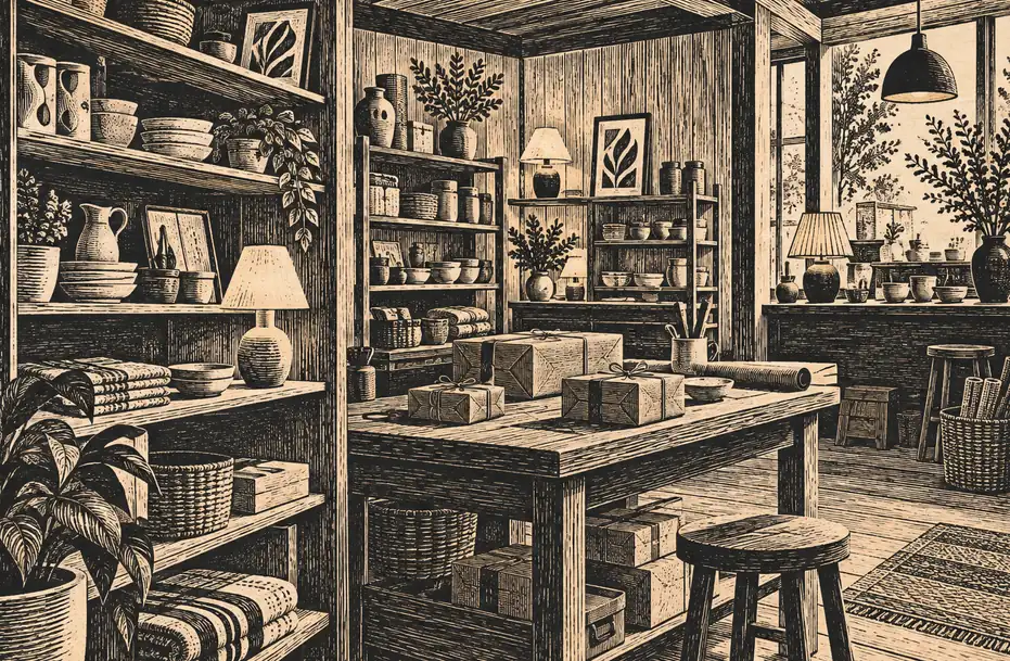 Illustration of independent retailers and their working space